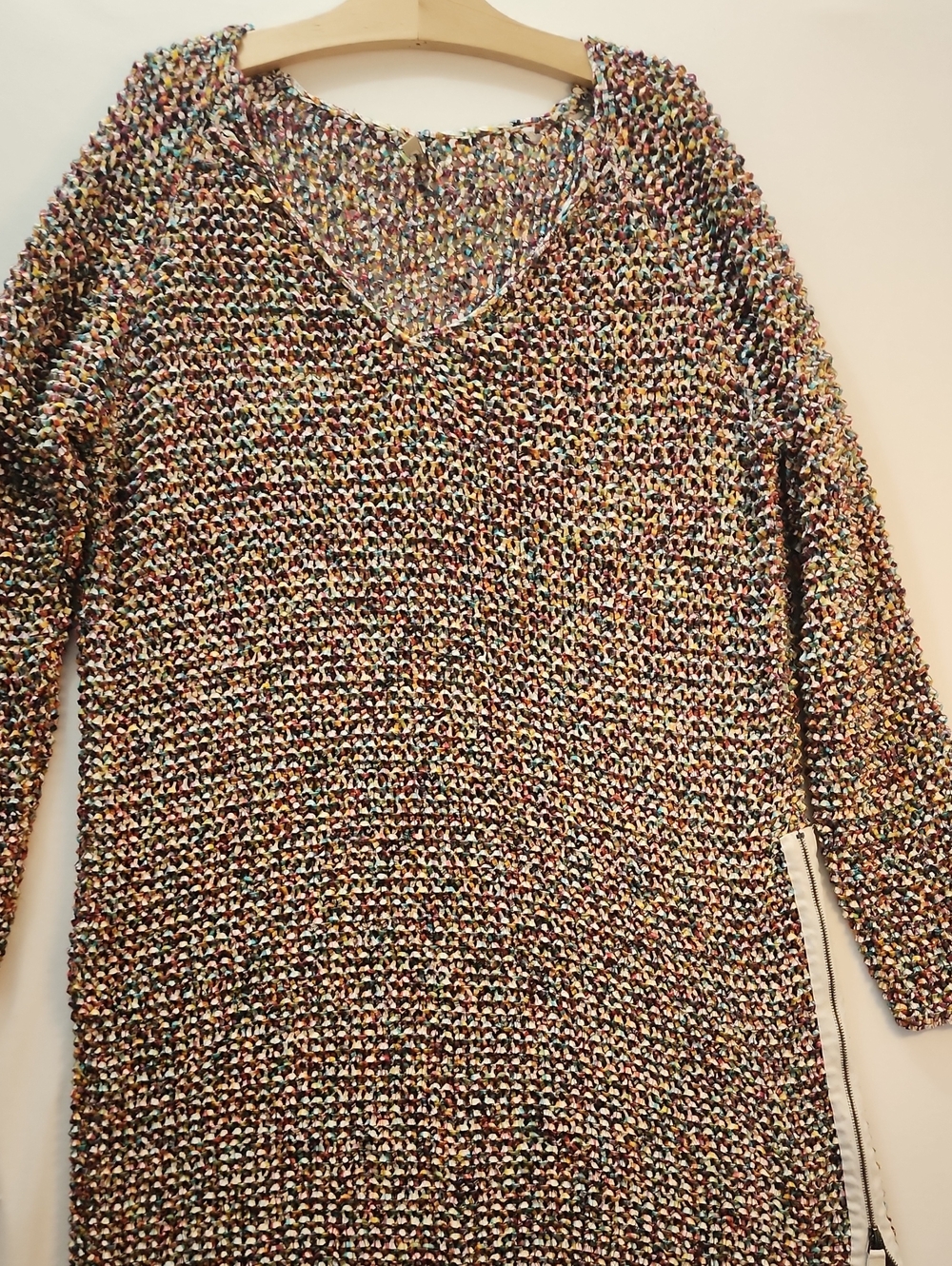 Annette Görtz Multicolored Open Knit V-Neck Sweater with Side Zip
